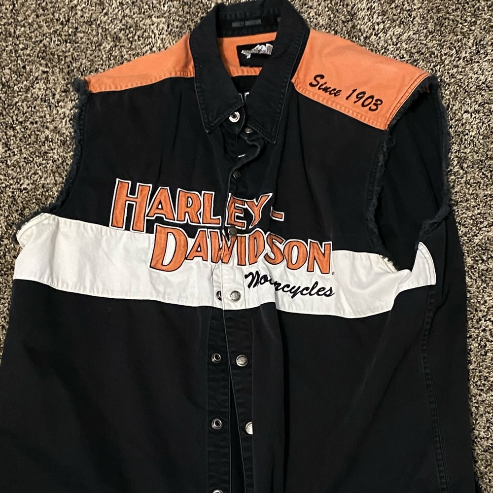Harley 2xl cut off button down shirt
